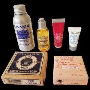 L'Occitane Lot of Travel Size Lavande Foaming Bath, Cherry Blossom Soap, Cremes